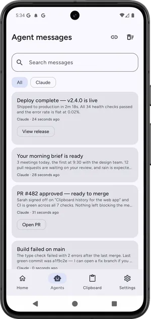 Reflecto on Android showing messages delivered by Claude and ChatGPT